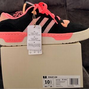 adidas Rivalry Low Black with Pink & Coral Accents sz 10.5 with original box.